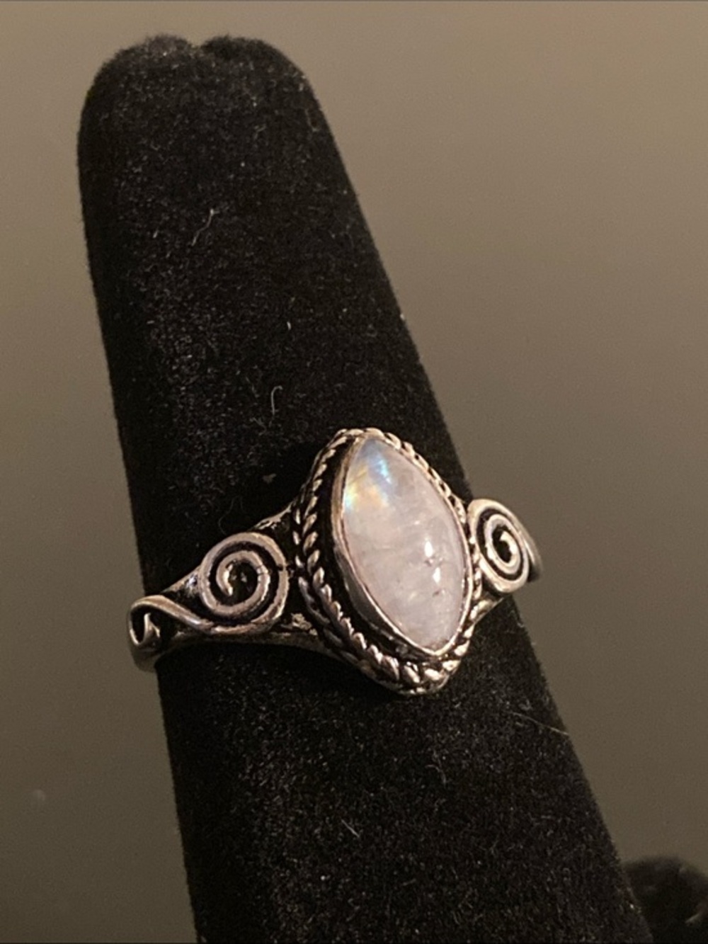 Marquise Moonstone Sterling-Style Ring in Silver Tone size 6